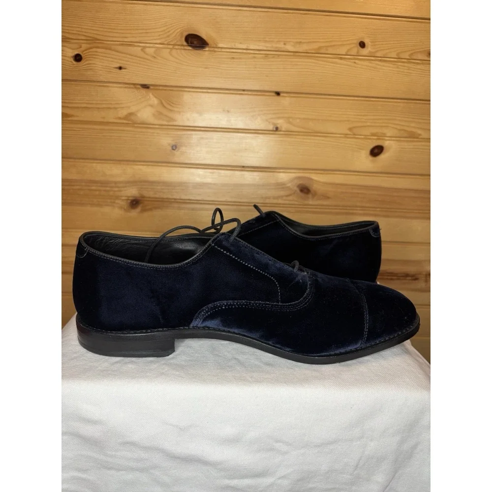 Allen Edmonds Park Avenue Cap Toe Navy Blue Velvet/Suede Leather Shoes 13 NEW!